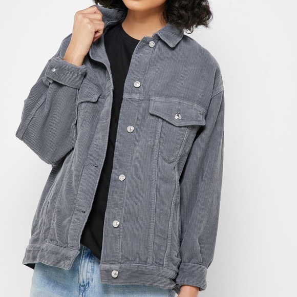 Topshop Jackets & Blazers - Topshop Women’s Oversized Fit Grey Corduroy Jacket. Size 6.